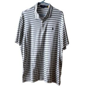 Polo Ralph Lauren Men Classic Fit‎ Striped Short Sleeve Polo Shirt XL Gray White
